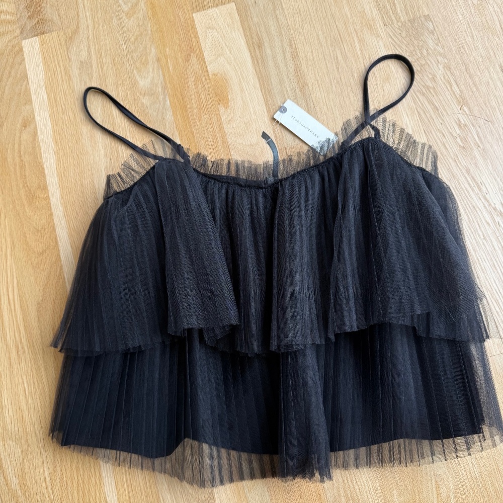 Black Tulle Spaghetti Strap Top XS